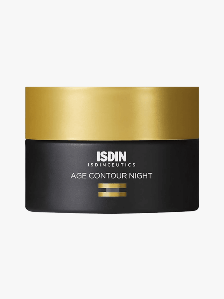 Isdin Isdinceuticals Age Contour Night Face Moisturizer in black jar with gold lid